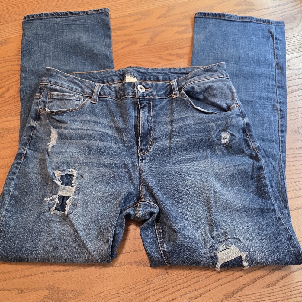 Faded Glory Distressed Patched Denim Blue Stretch Jeans Womens Plus Size 16W - Picture 5 of 16